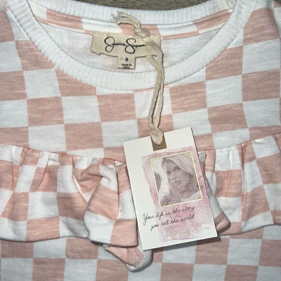 Jessica Simpson Pink & White Checkered Tunic Sweatshirt, 3/4 Sleeves, Girls 6 - Picture 5 of 8